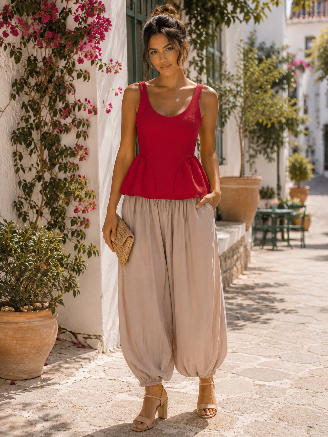 Top peplum red