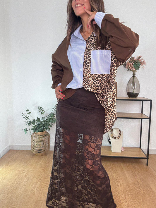 FALDA ENCAJE broderie chocolate