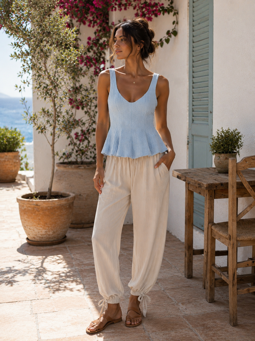 TOP PEPLUM celeste