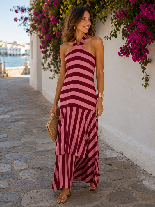 VESTIDO Halter rayas buganvilla