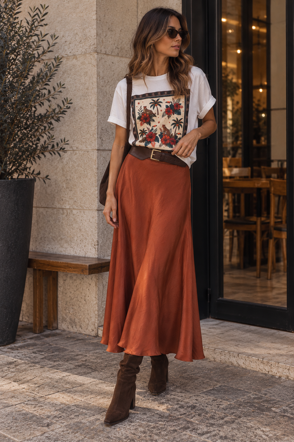 FALDA Satinada terracota