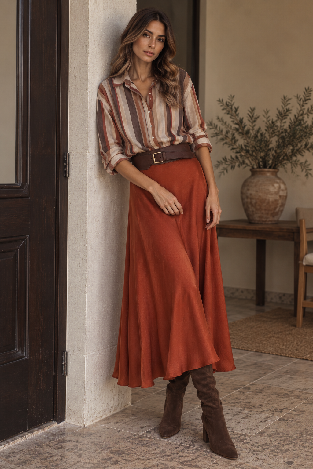 FALDA Satinada terracota